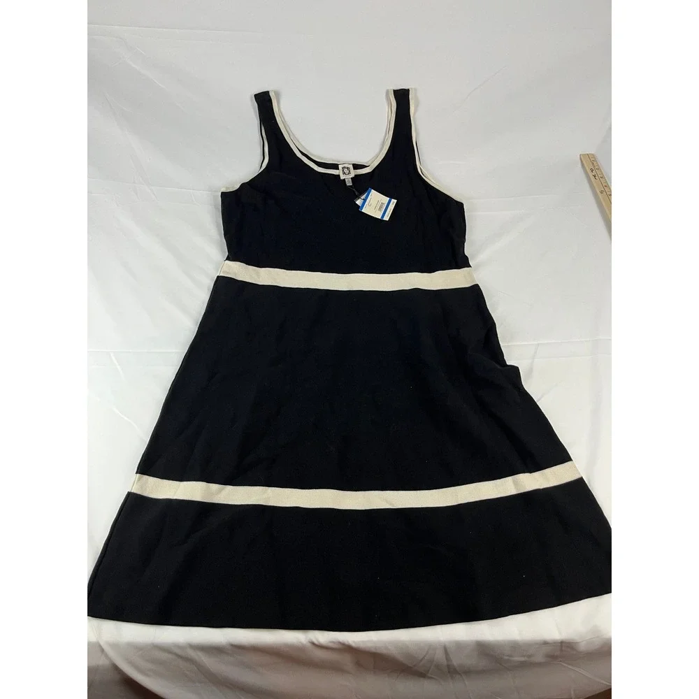 Anne Klein Women's Black Sleeveless‎ Dress with Cream Stripes - XL